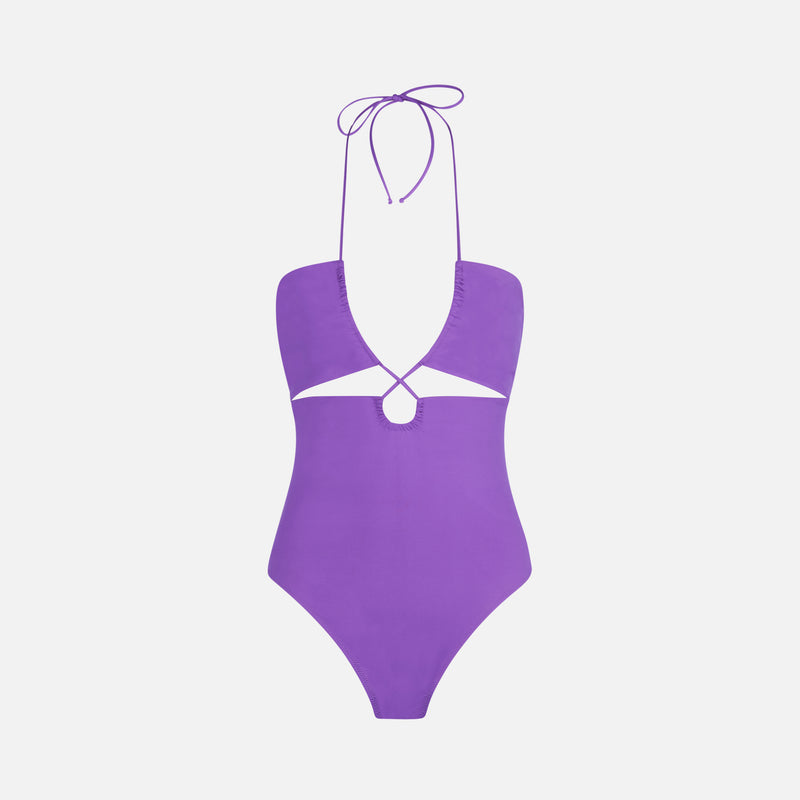 Purple cutout one piece swimsuit