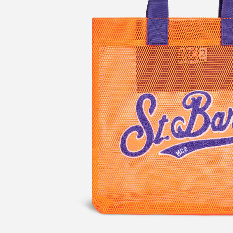 Mesh orange shopper bag with front terry embroidery