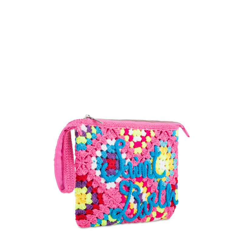 Pouch Parisienne rosa crochet con ricamo Saint Barth