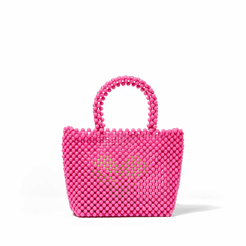 Borsa a mano rosa con perline e cuore verde