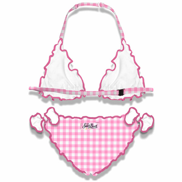 Girl triangle bikini with gingham print