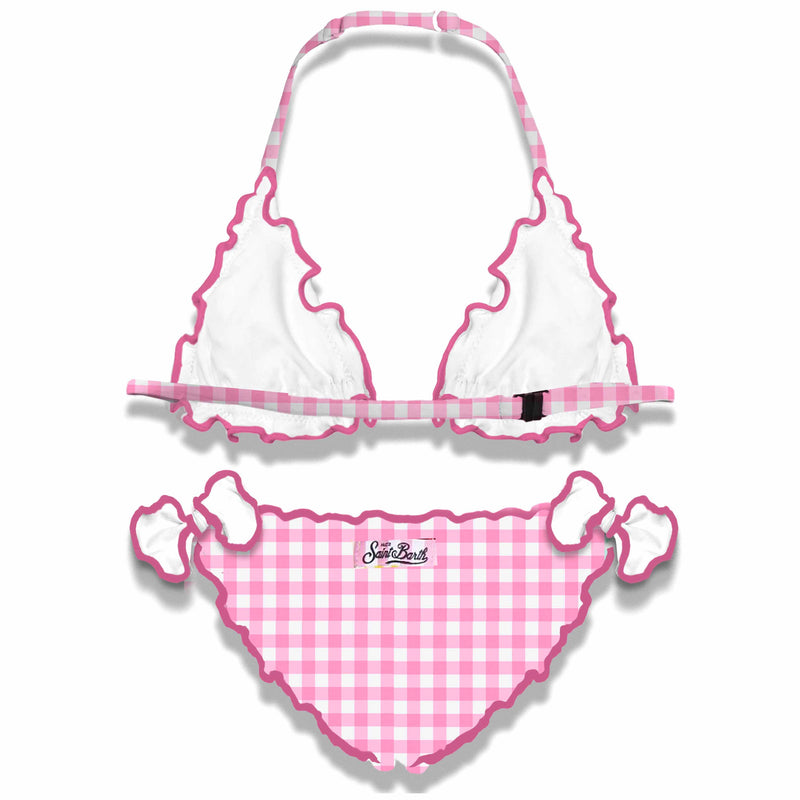 Bikini da bambina a triangolo  con stampa vichy