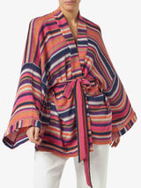 Kimono in maglia viola multicolore