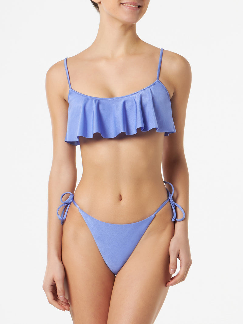 Fliederfarbener Damen-Bralette-Bikini mit Volant