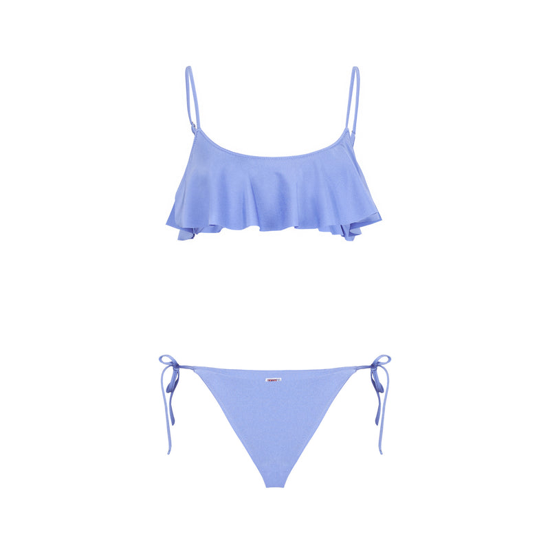 Fliederfarbener Damen-Bralette-Bikini mit Volant