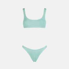 Salbeifarbener Bralette-Bikini für Damen in Crinkle-Optik