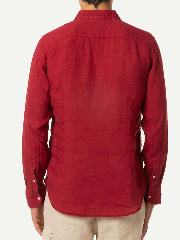 Man burgundy linen Pamplona shirt