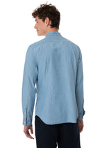 Man light blue denim linen shirt