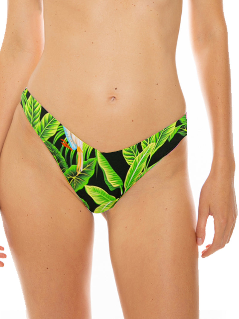 Woman cheeky swim briefs with tropical print