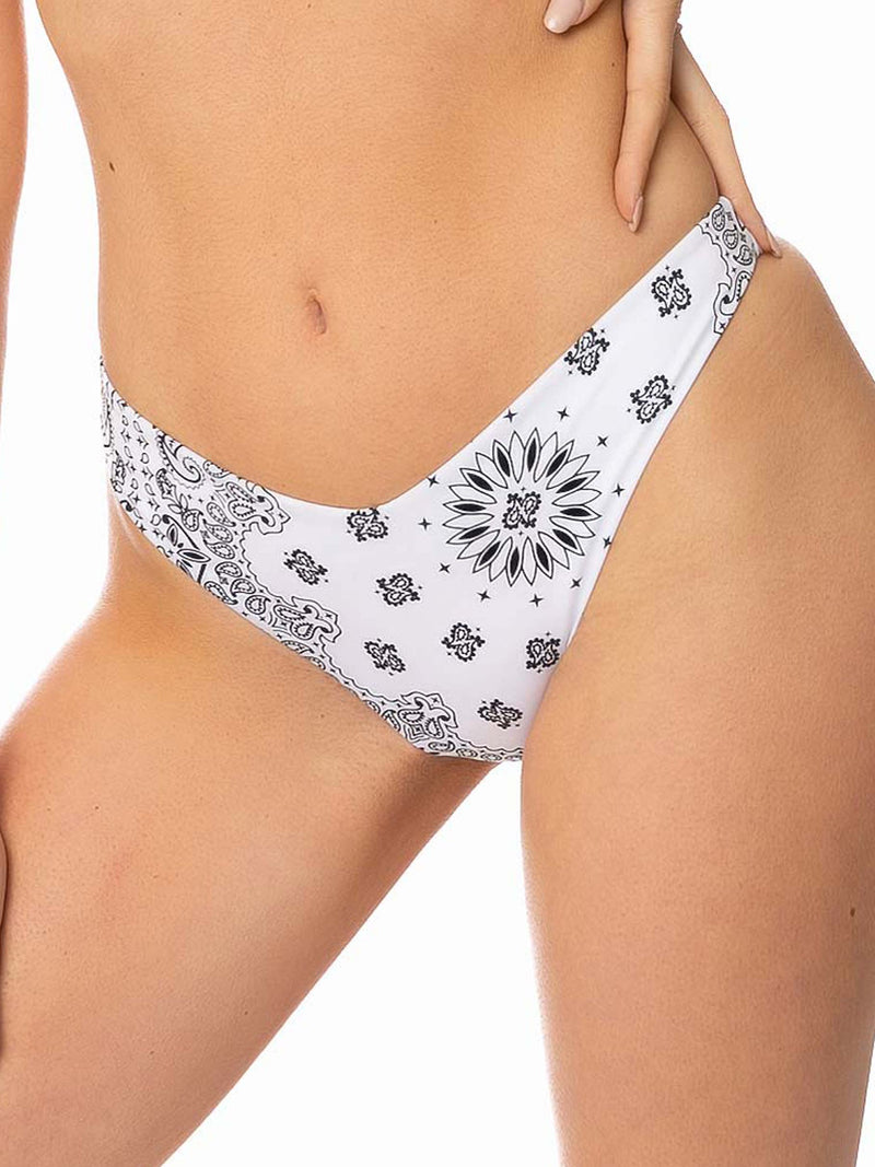 Woman cheeky swim briefs with bandanna print