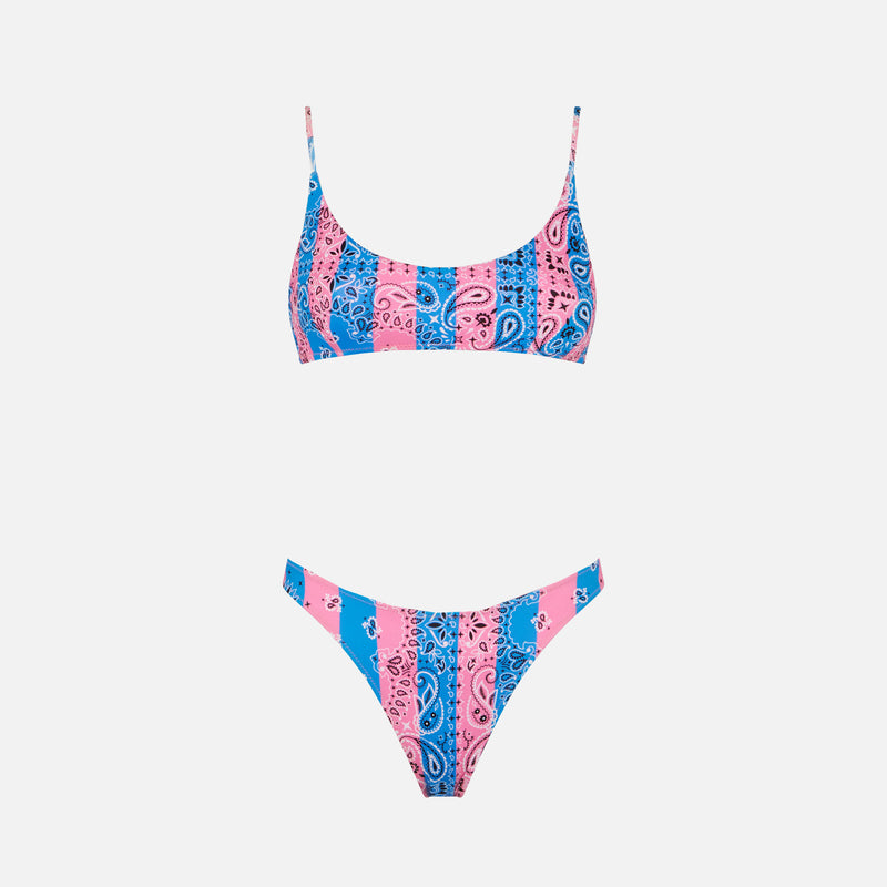 Bikini da donna a bralette con stampa bandana a righe