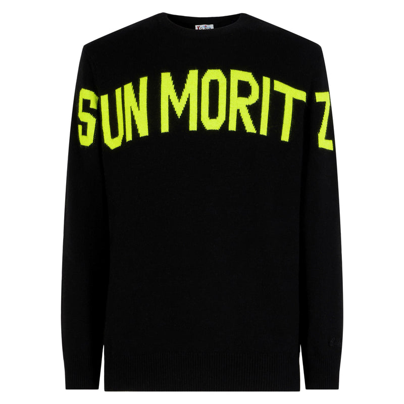 Man black sweater with lettering