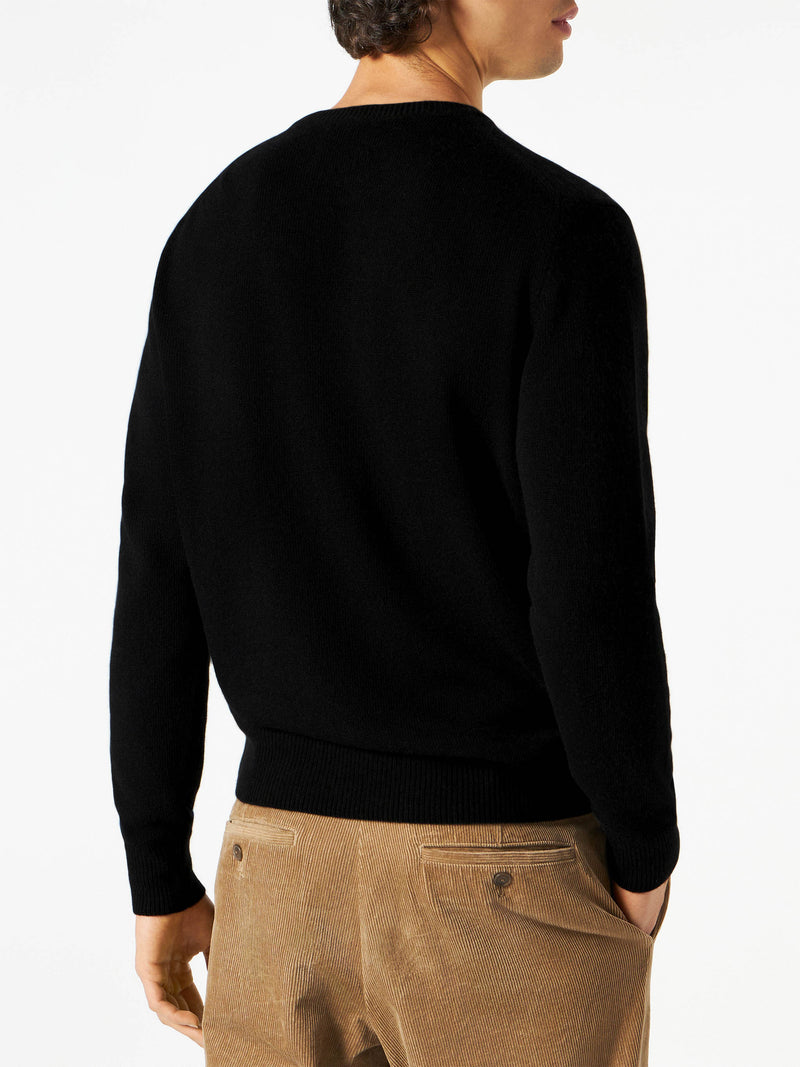 Man black sweater with lettering