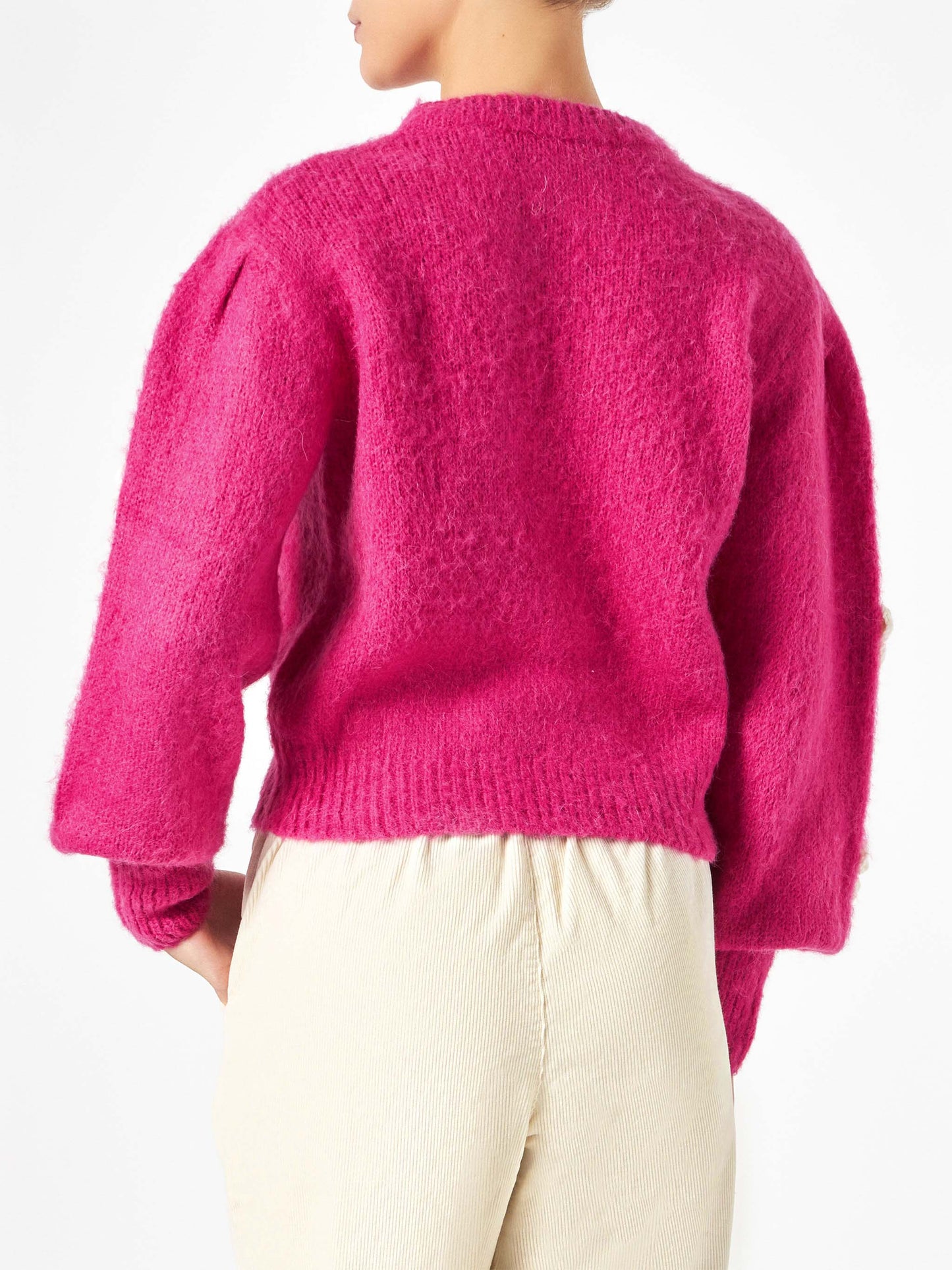 Woman brushed sweater with crochet flowers appliqués - MC2 Saint Barth