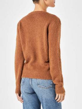 Maglione da donna garzato marrone con ricamo