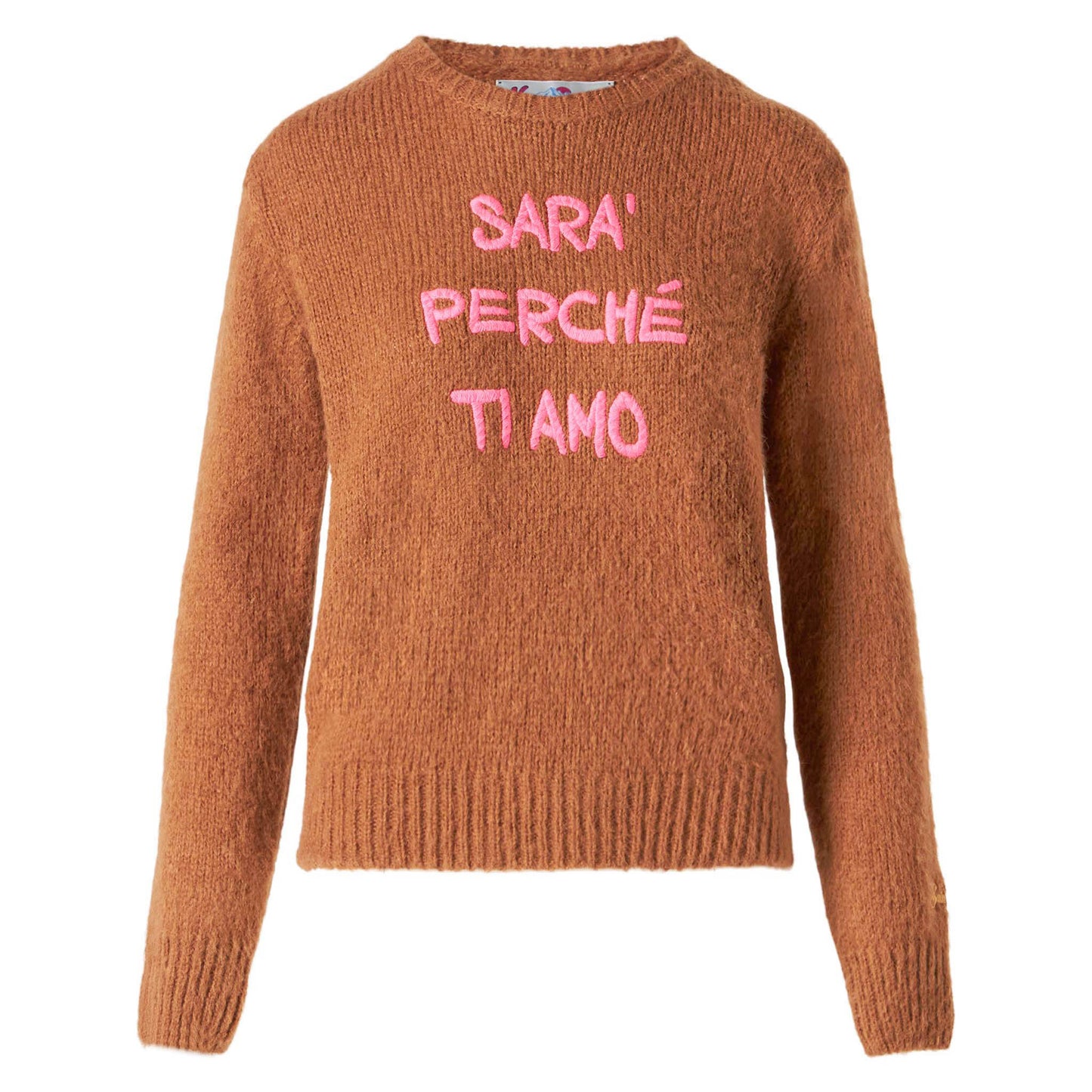 Maglione da donna garzato marrone con ricamo