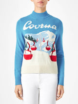 Woman crewneck sweater with Courmayeur postcard