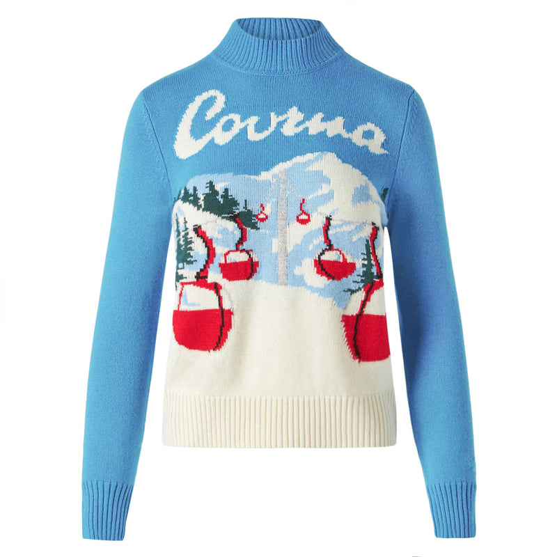 Woman crewneck sweater with Courmayeur postcard