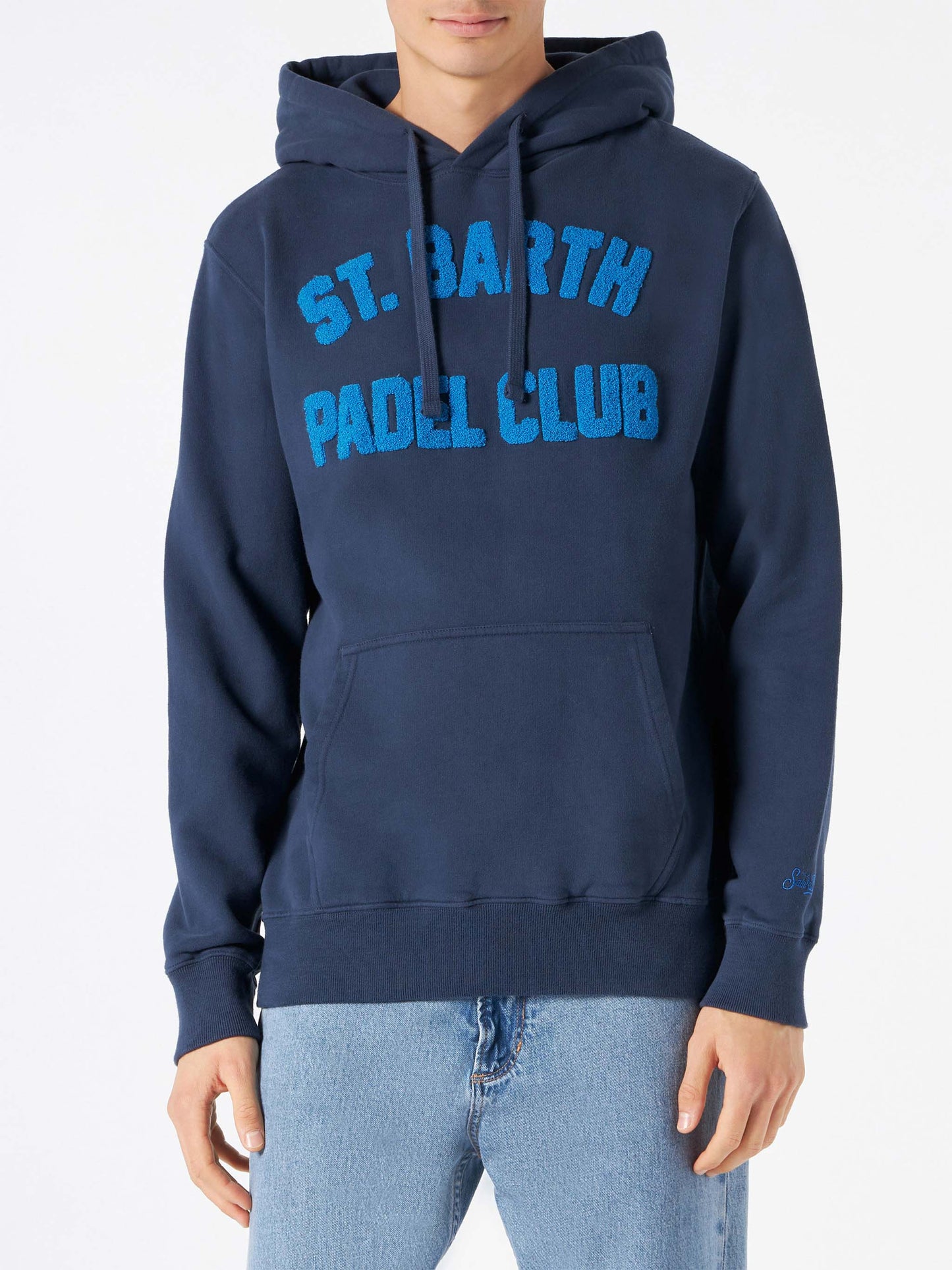 Man navy blue hooded sweatshirt with print - MC2 Saint Barth