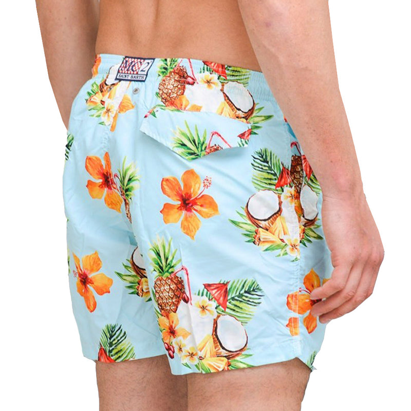 Light fabric man swim shorts coconut and pineapple print