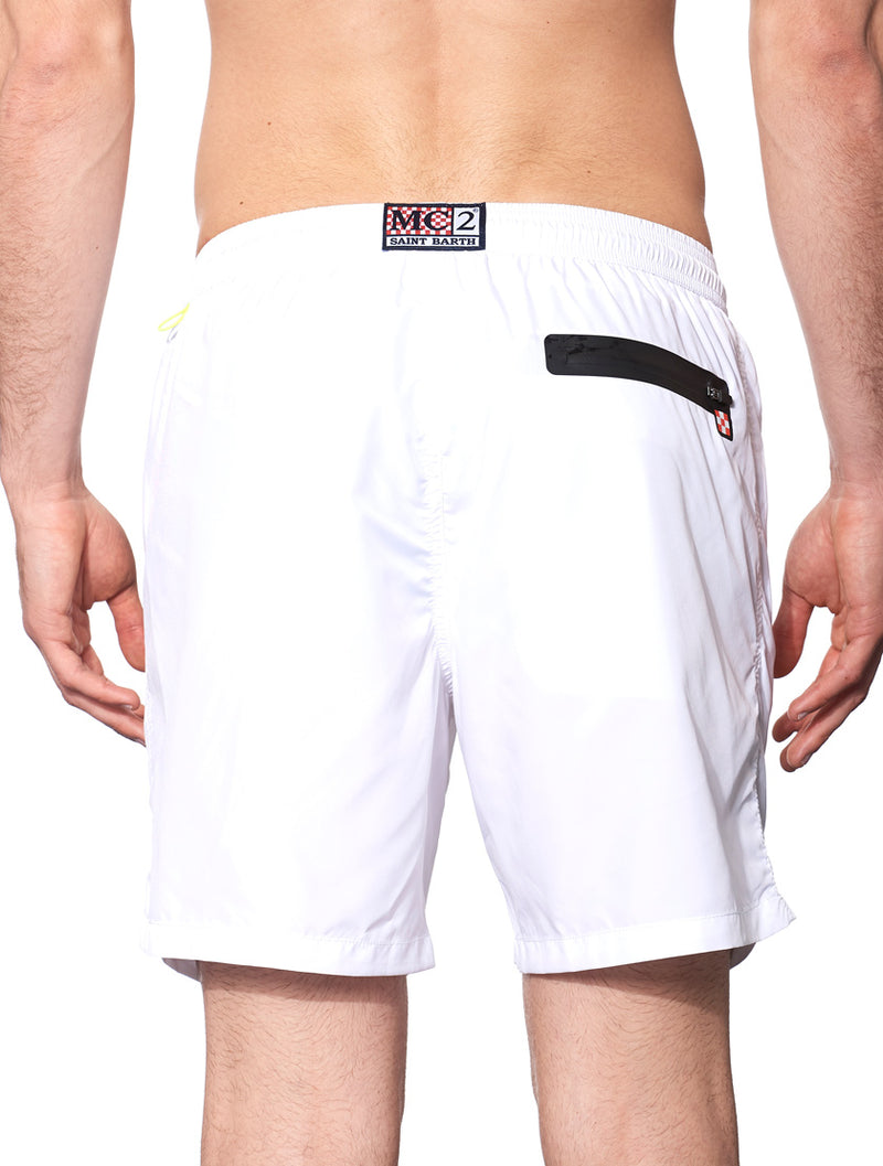 White light fabric zipped swim shorts