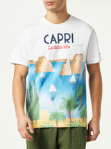 T-shirt da uomo in cotone con stampa cartolina Capri