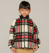 Kids tartan sherpa jacket with St. Barth Bob Club embroidery