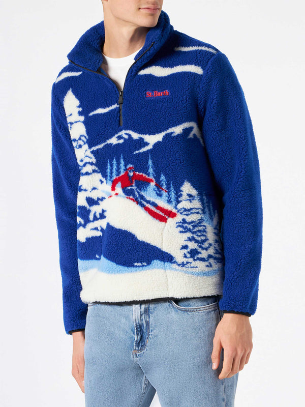 Man sherpa fleece jacket with mountain pattern