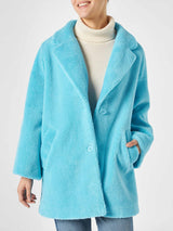 Woman coat turquoise teddy fabric