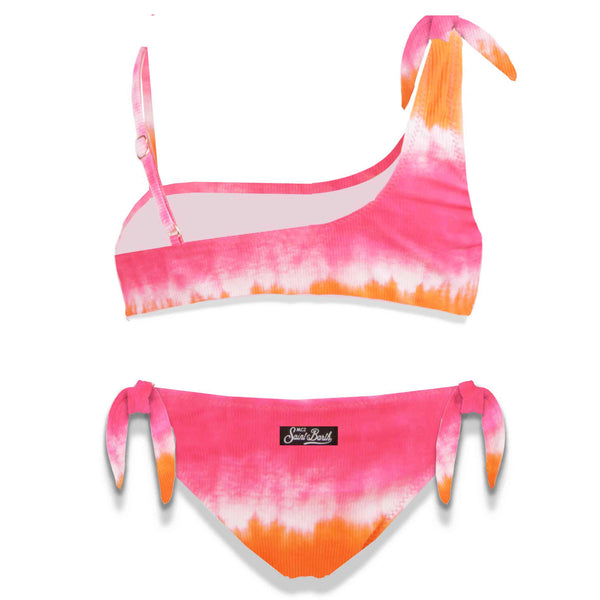 Mädchen-Bikini „Tye Die“ in Orange und Fuchsia