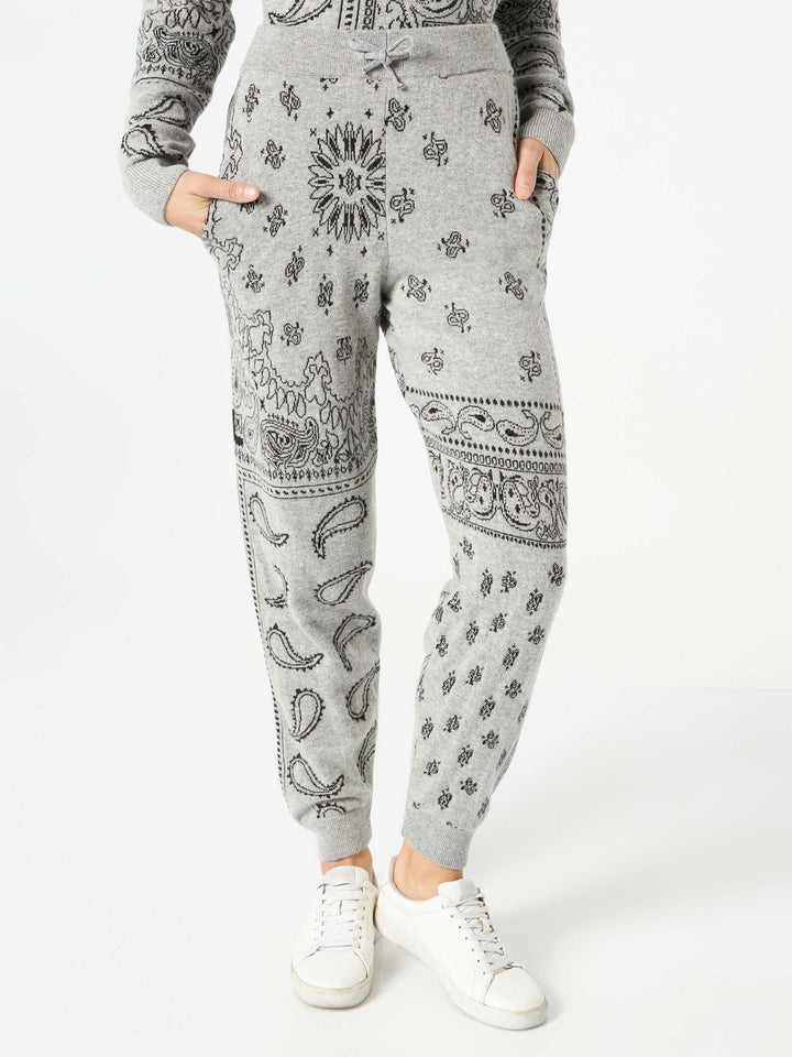 Pantaloni jogger da donna in maglia con jacquard bandana