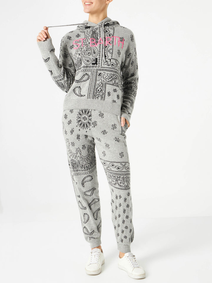 Pantaloni jogger da donna in maglia con jacquard bandana