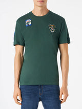 T-shirt verde bosco da uomo con toppe