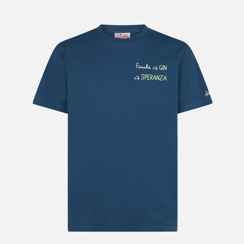 T-shirt da uomo in cotone con ricamo Finchè c'è GIN c'è SPERANZA