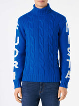 Man turtleneck braided sweater with Fuori pista print