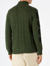 Man turtleneck braided sweater with Fuori pista print