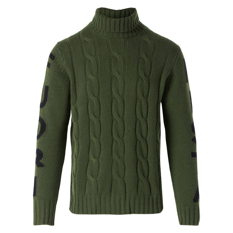 Man turtleneck braided sweater with Fuori pista print