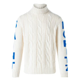 Man turtleneck braided sweater with Saint Moritz print