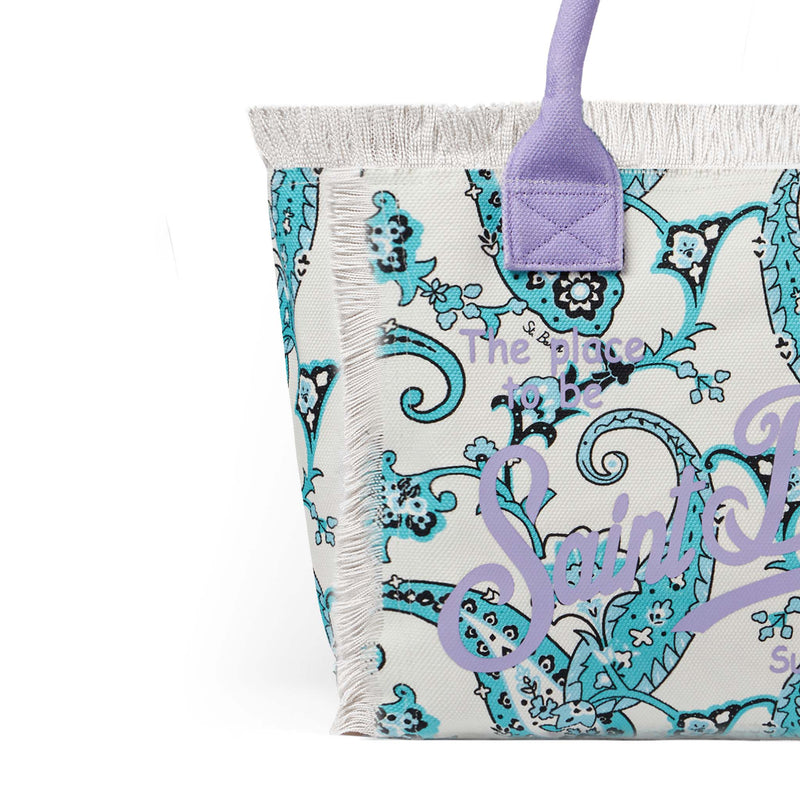 Vanity canvas shoulder bag with paisley print