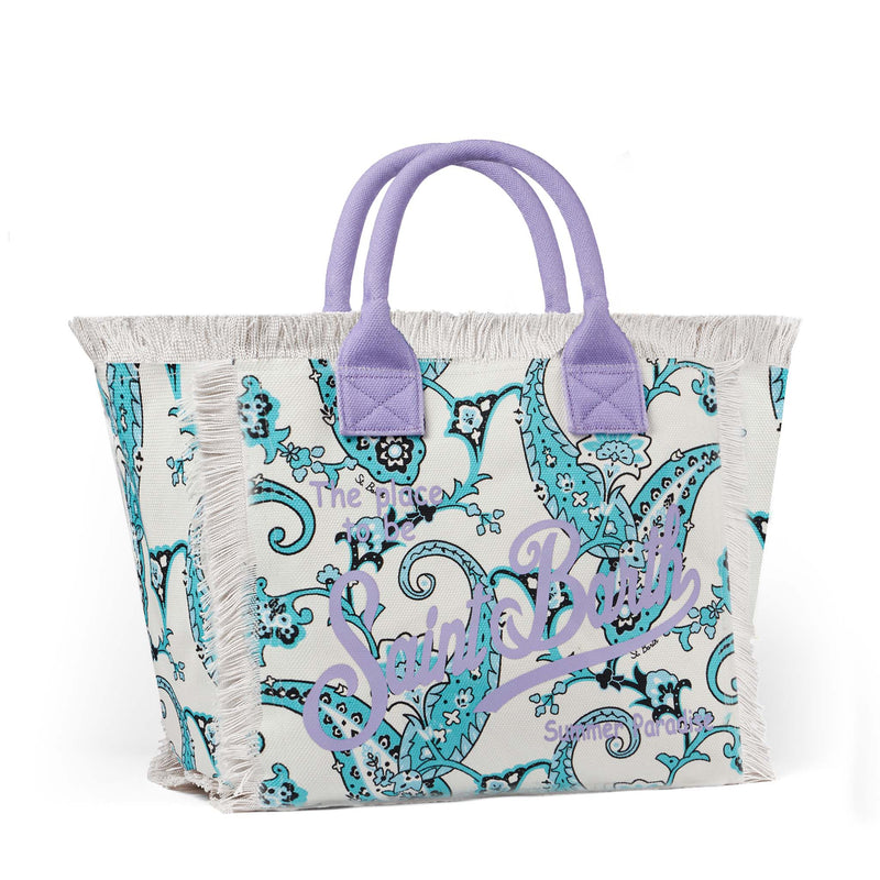 Vanity canvas shoulder bag with paisley print