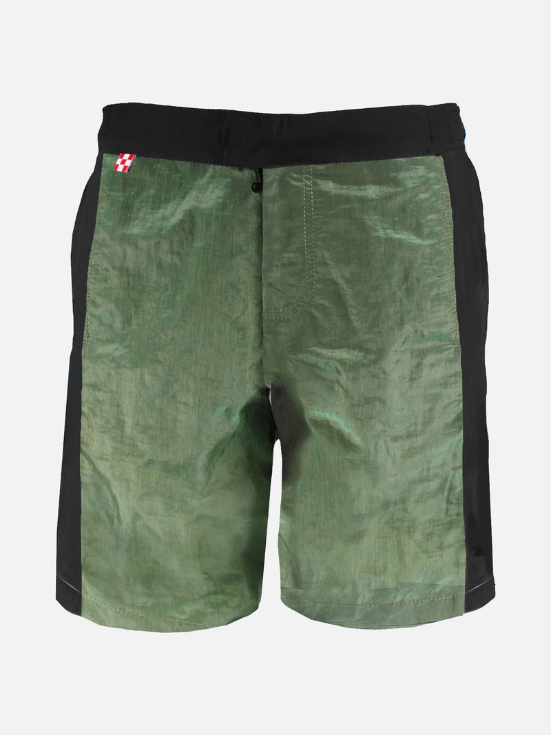 Costume da bagno verde militare con banda laterale in contrasto