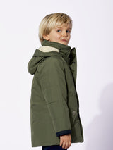 Parka da bambino verde militare con cappuccio