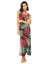 Long tank dress vintage leaves print