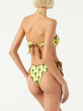 Woman bandeau bikini with cactus print