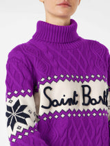 Woman half-turtleneck sweater with Saint Barth lettering