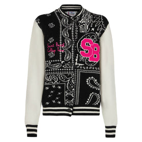 Woman college jacket with bandanna print