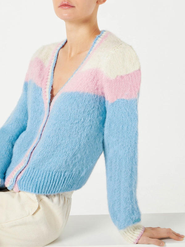 Cardigan crop in maglia garzata con maniche a sbuffo