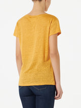 T-shirt da donna in lino color ocra