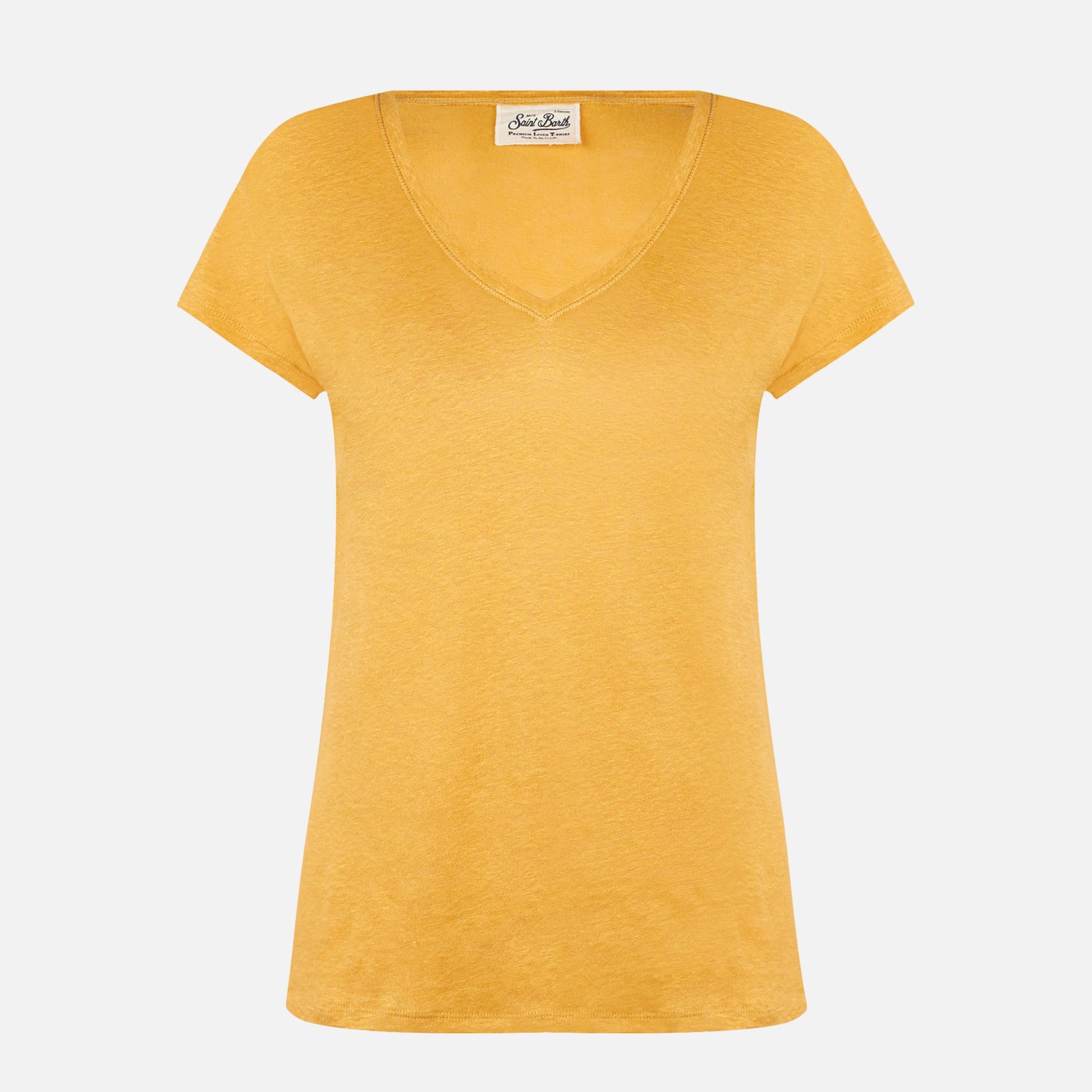 Ockerfarbenes Damen-T-Shirt aus Leinen