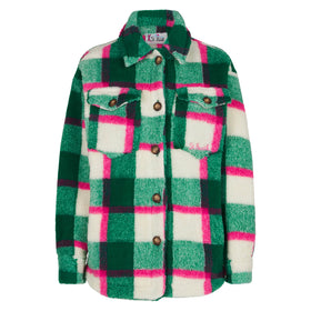 Damen-Sherpa-Overshirt mit Schottenmuster